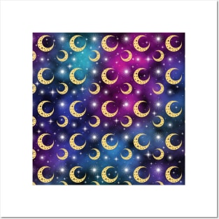 Galaxy And Moons Pattern - Night Sky Posters and Art